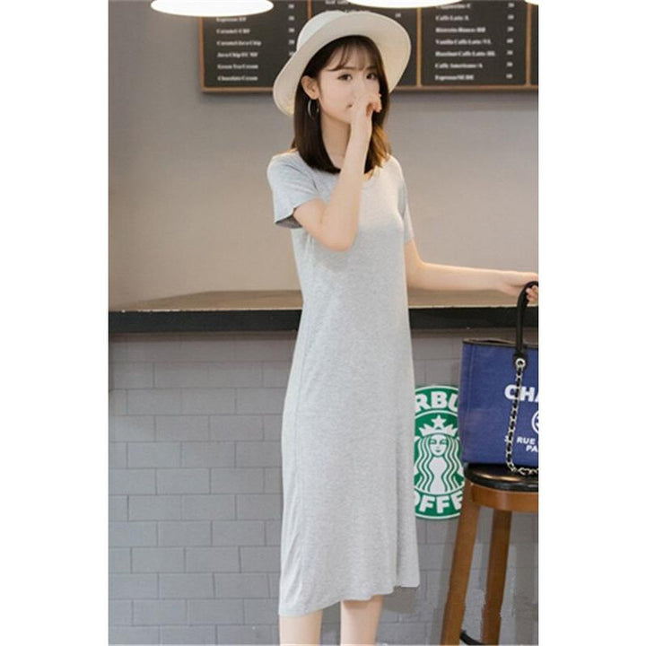 Women's Solid V-Neck Short Sleeved Summer T-Shirt Dress