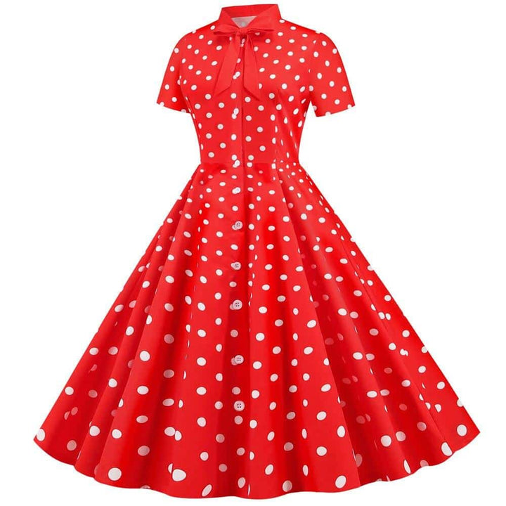 Black / Red Polka Dot Buttoned Pin-Up Dress for Women