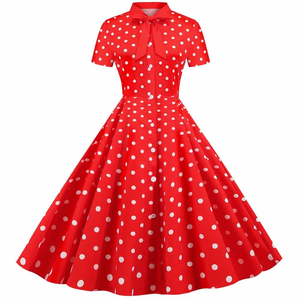 Black / Red Polka Dot Buttoned Pin-Up Dress for Women