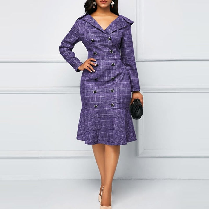 Women's Office Pencil Plaided Dress