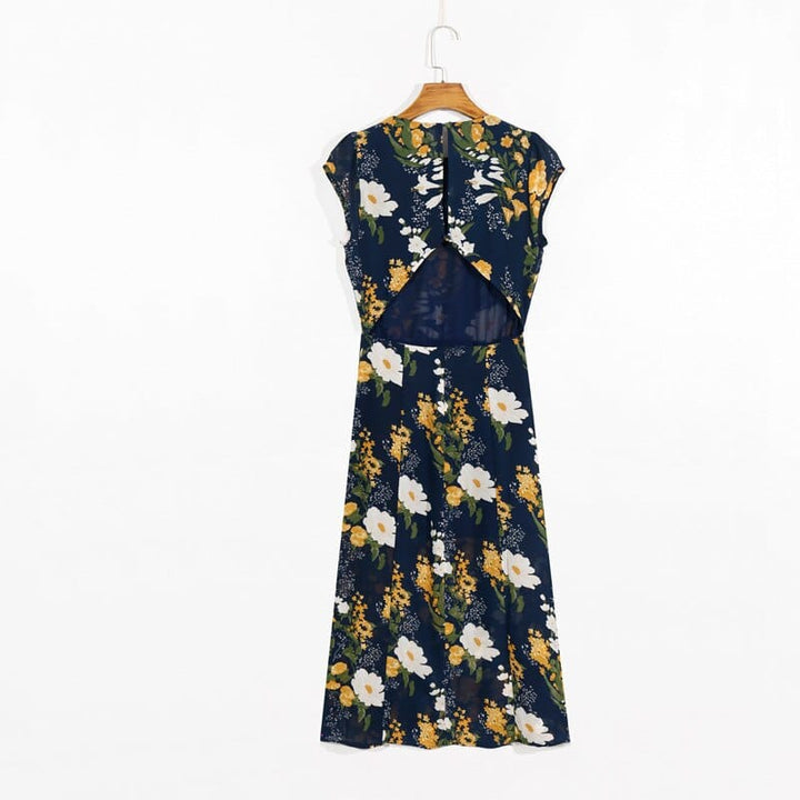Summer Floral Printed Round Neck Dress for Women