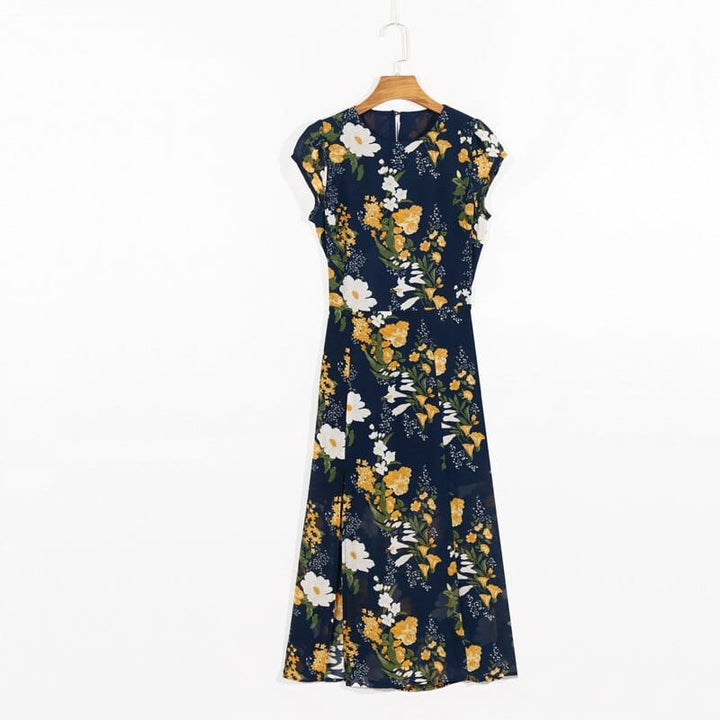 Summer Floral Printed Round Neck Dress for Women