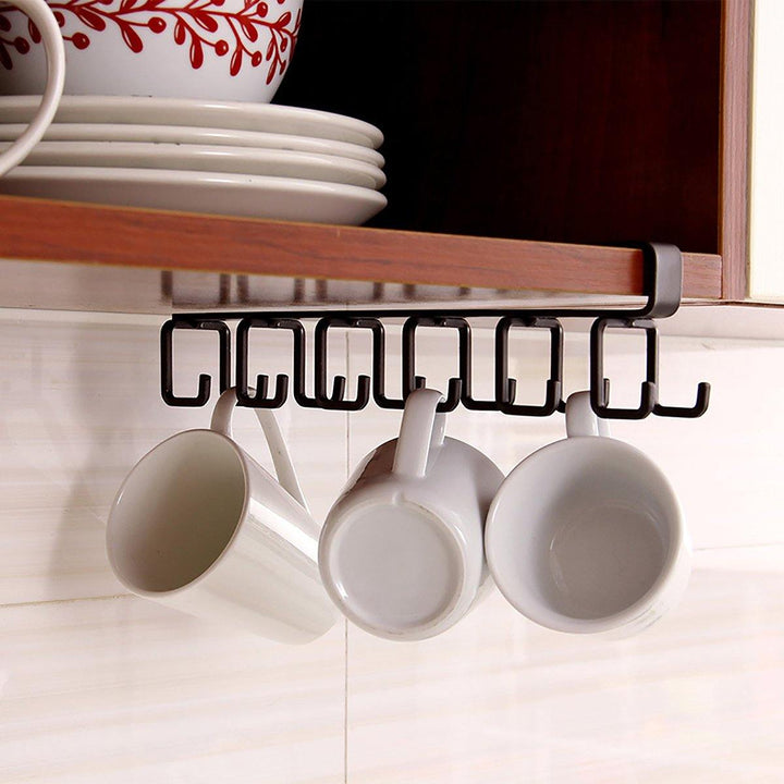 12 Hooks Cup Holder Hang Kitchen Cabinet Under Shelf Storage Rack Organizer Hook - MRSLM