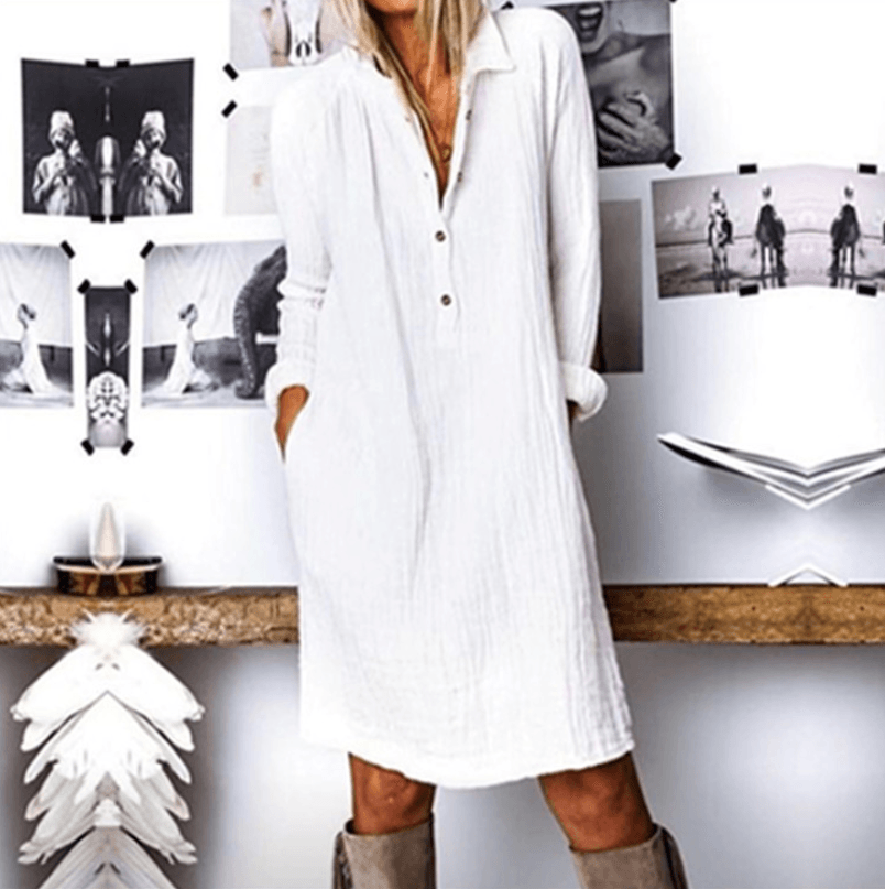 Cotton And Linen Long Sleeve Dress - MRSLM