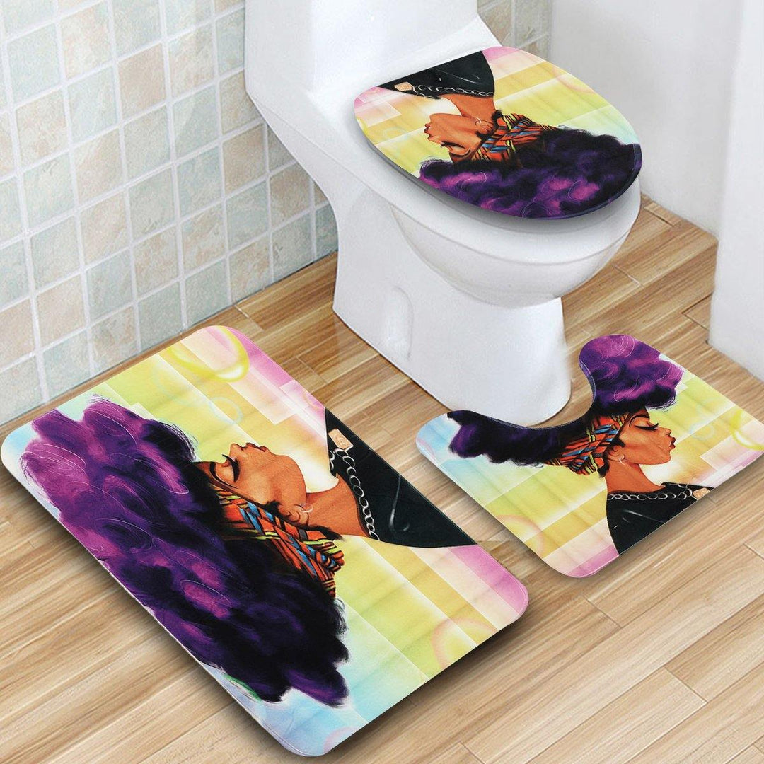 3PCS African Girl Explosion Head Non-Slip Bath Carpet Toilet Cover Shower Mat - MRSLM