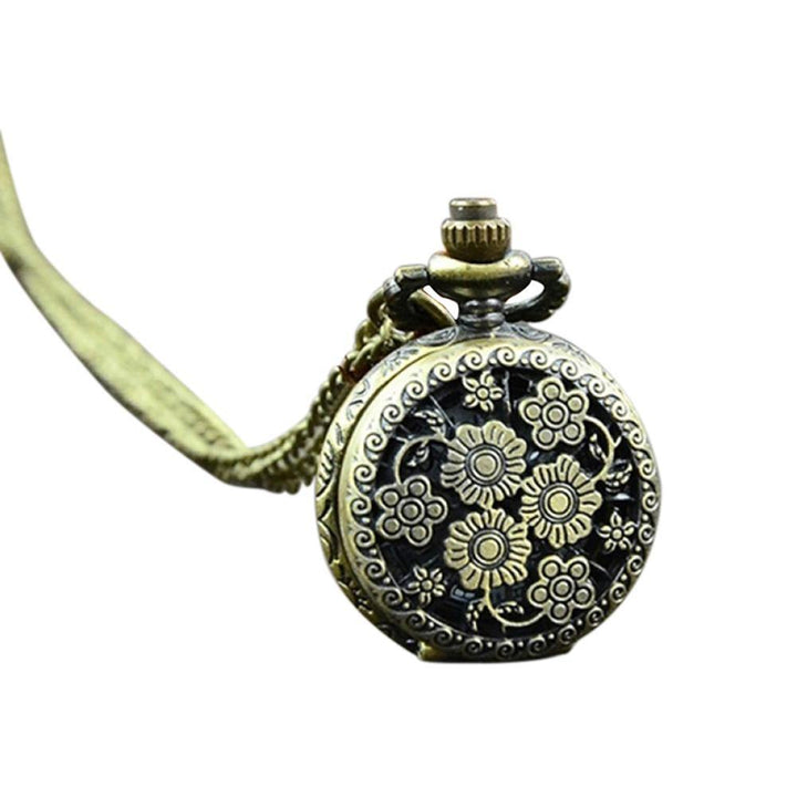 Retro Vintage Steampunk Quartz Necklace Carving Pendant Chain Clock Pocket Watch - MRSLM