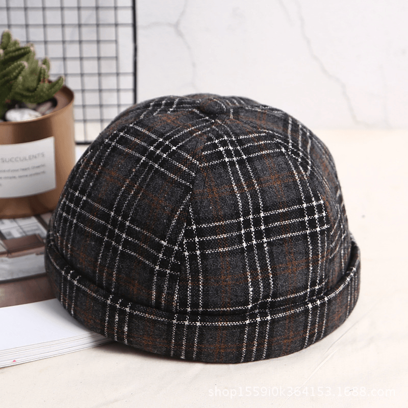 Landlord Cap Dome Cap Innocent Plaid Sailor Cap Street Trends Melon Stripe Brimless Hats Skull Cap - MRSLM