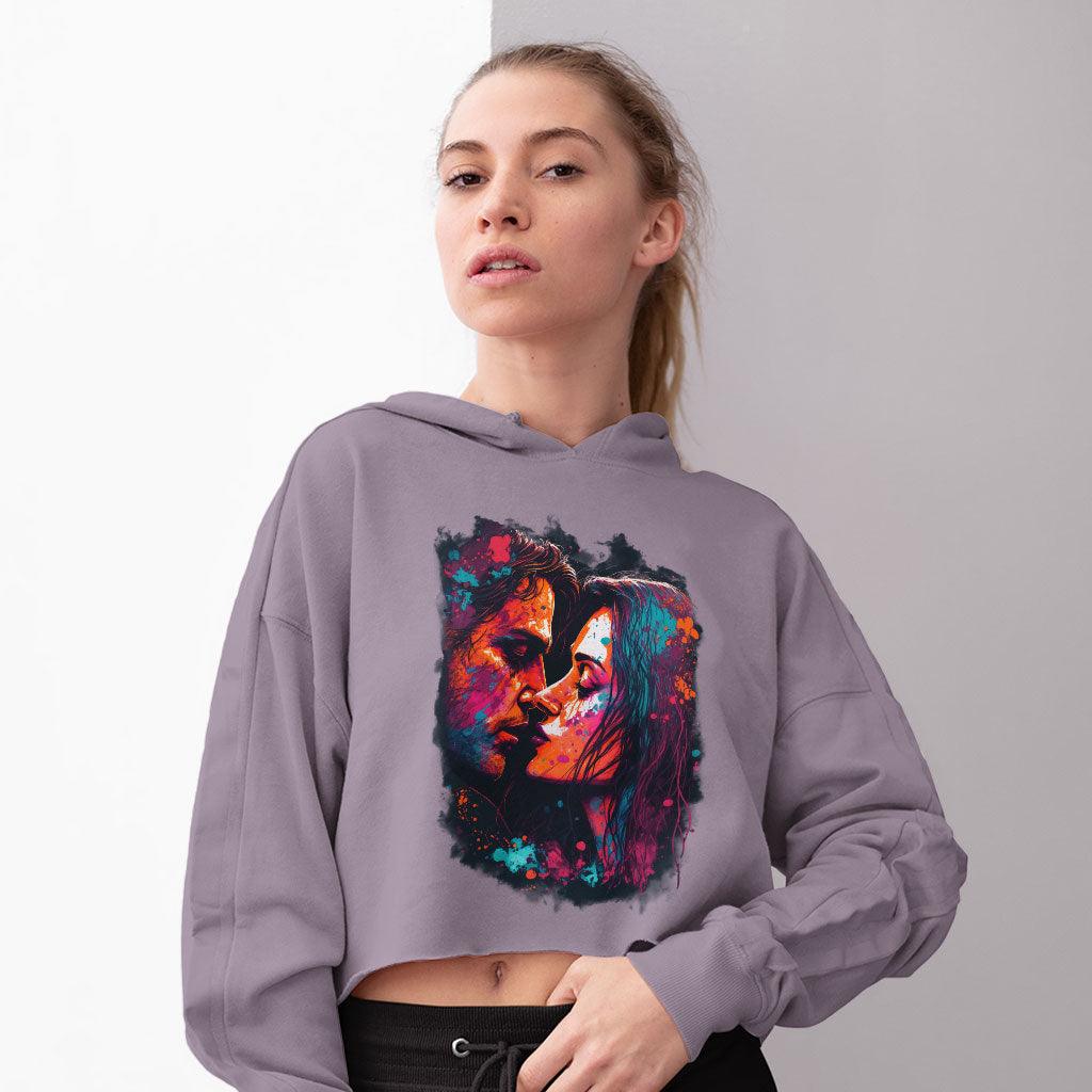 Paint Women's Cropped Hoodie - Kiss Art Cropped Hoodie - Colorful Hooded Sweatshirt - MRSLM