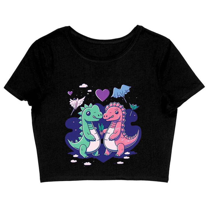 Dinosaur Graphic Women's Cropped T-Shirt - Cartoon Crop Top - Themed Cropped Tee - MRSLM