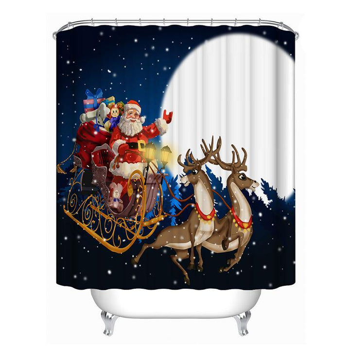 Christmas Snowman Waterproof Fabric Bathroom Shower Curtain With 12 Hook - MRSLM