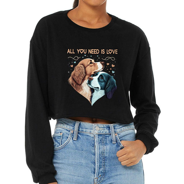 Dog Love Cropped Long Sleeve T-Shirt - Cute Couple Women's T-Shirt - Art Long Sleeve Tee - MRSLM