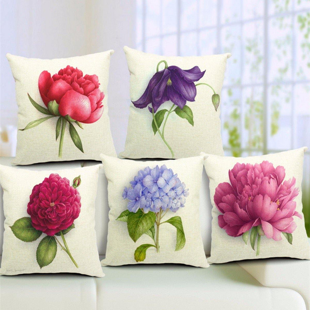 Rose Flowers Cotton Linen Throw Pillow Case Sofa Bed Car Cushion Cover Home Decor - MRSLM