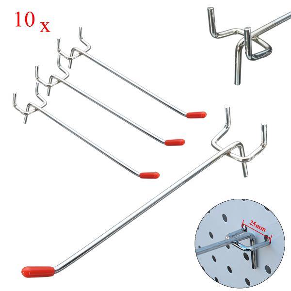 10Pcs Stainless Steel Wall Display Hooks for Coat Shop Slatwall Panel 10 × 150MM - MRSLM