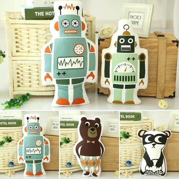 Cool Cute Robot Panda Brown Bear Throw Pillow Sofa Bed Car Office Cotton Cloth Cushion Home Decor - MRSLM