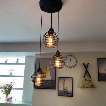 3-Light Industrial Pendant Lighting Ceiling Metal Caged Vintage Hanging Lamp Without Bulb - MRSLM