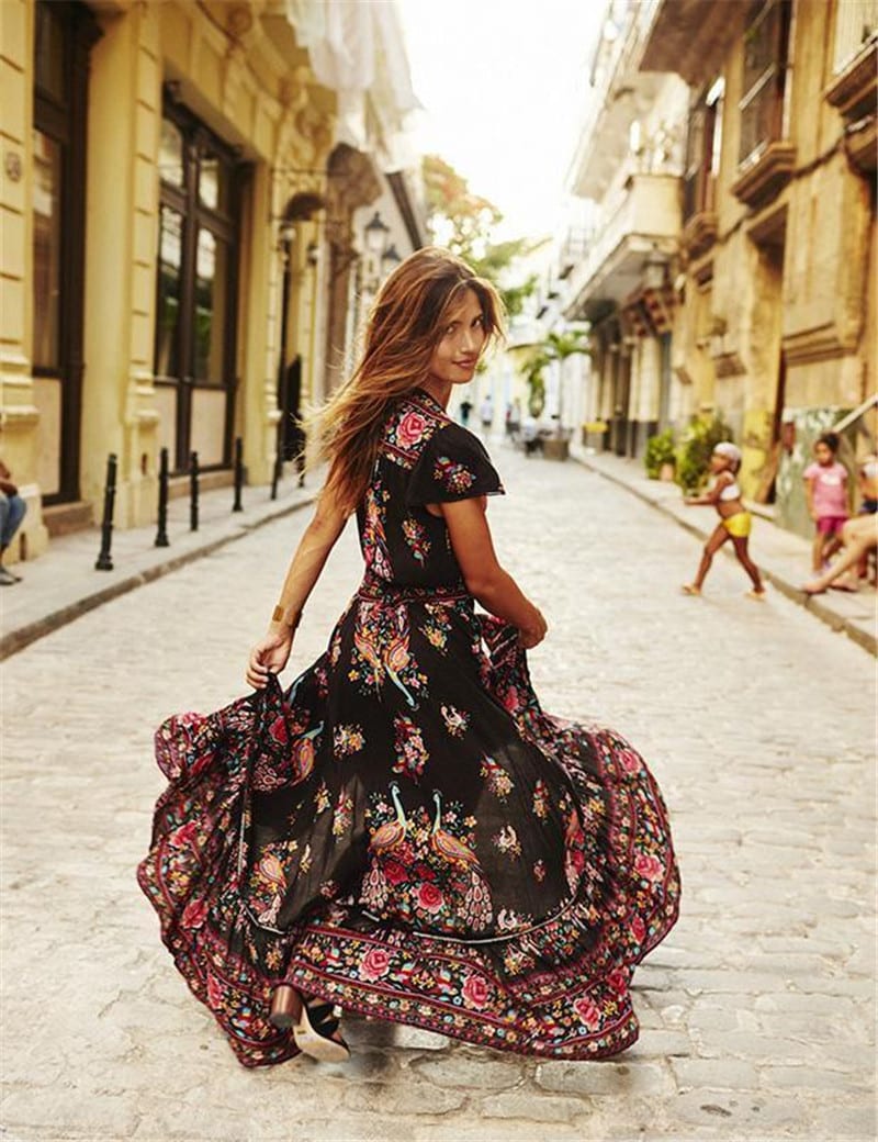 Women's Boho Floral Printed Maxi Dress