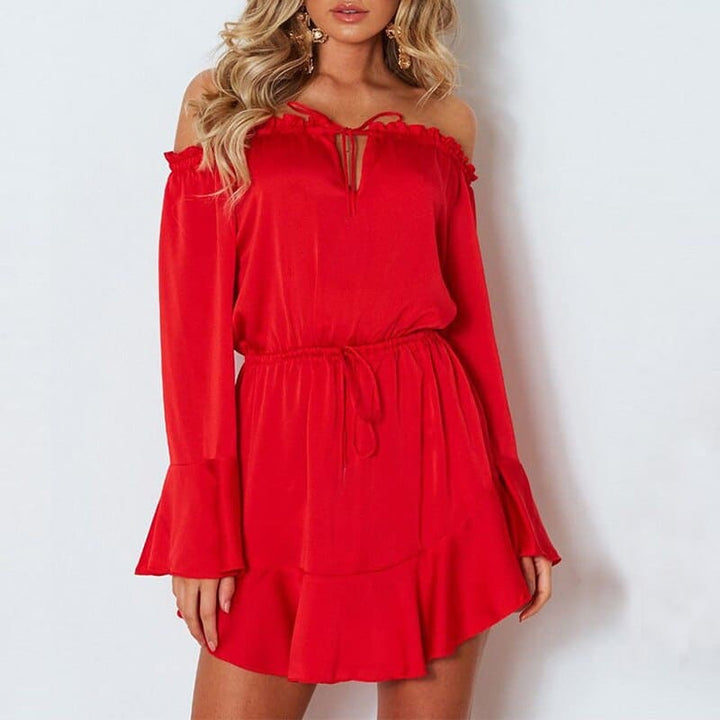 Women's Ruffle Chiffon Lantern Sleeved Dress