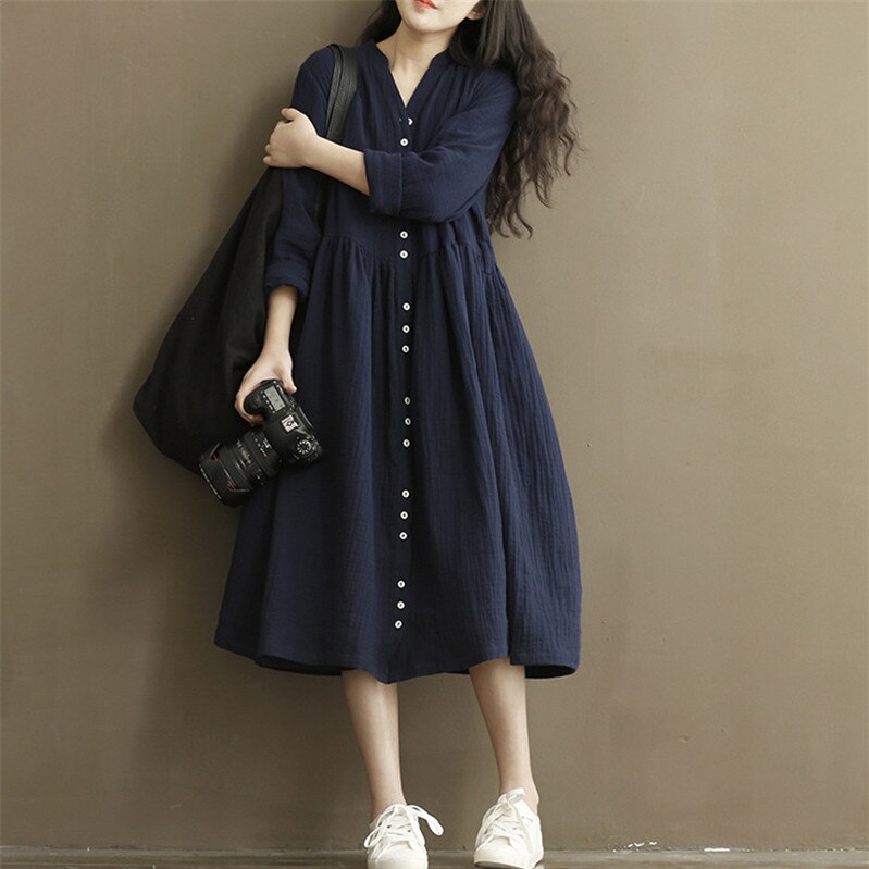 Button Down Linen Tea Women's Dress