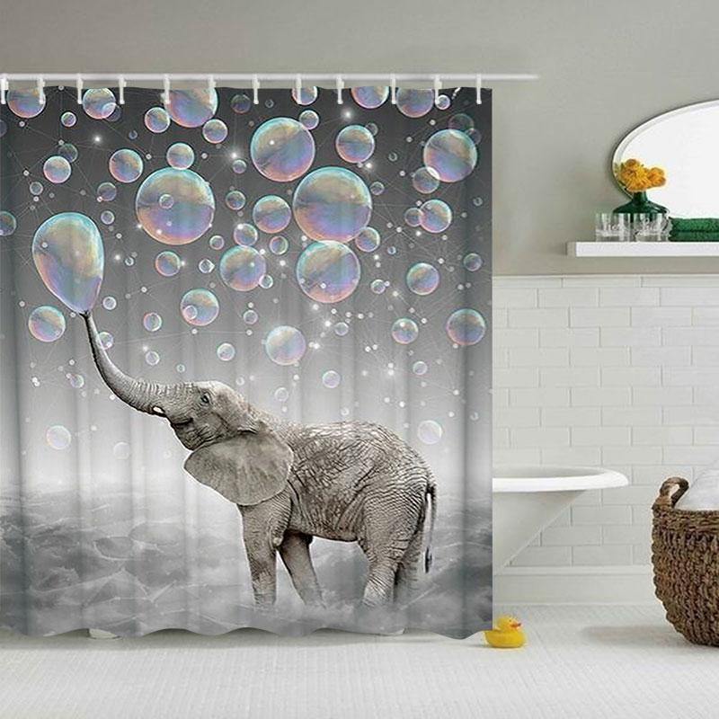 3D Printing Bubbles Elephant Waterproof Bathroom Shower Curtain Toilet Cover Mat Non-Slip Floor Mat Rug Set - MRSLM