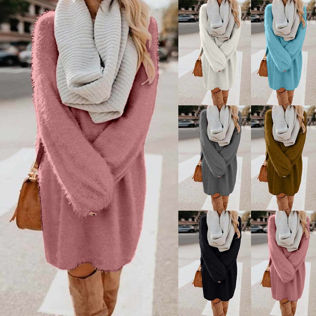 Solid Color Knitted Sweater Dress for Women