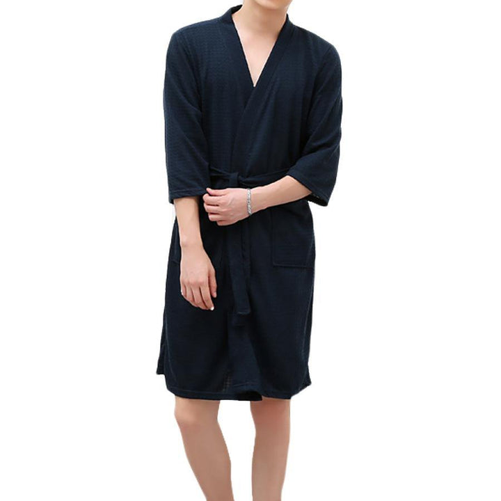 Honana BX-987 Towel Bathrobe Dressing Gown Unisex Men Women Solid Cotton Waffle Sleep Lounge - MRSLM