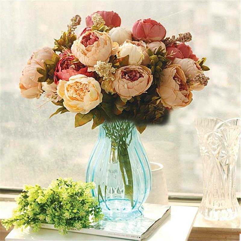 8Pcs Artificial Peony Silk Flowers Artificial Leaf Home Wedding Party Decorations - MRSLM