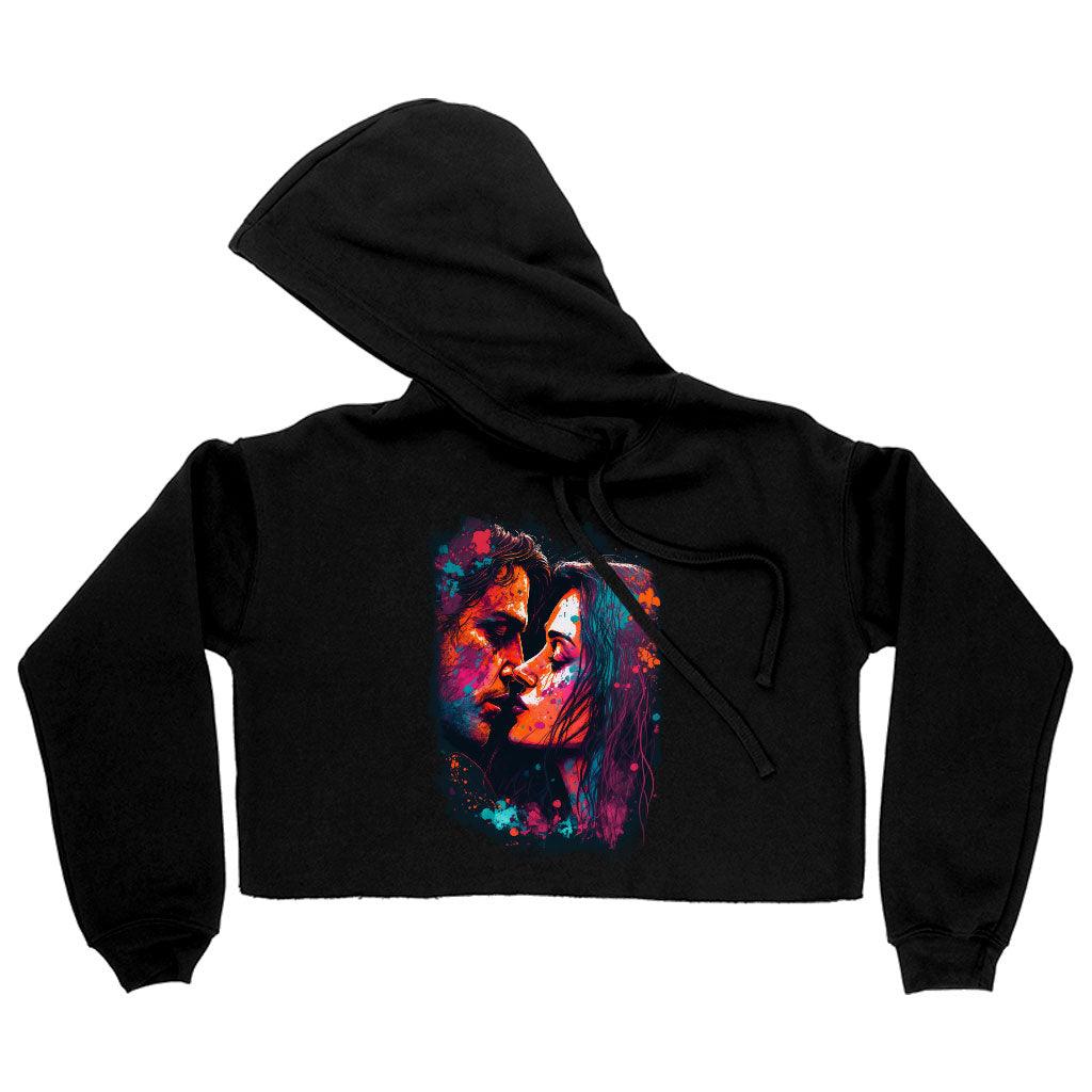 Paint Women's Cropped Hoodie - Kiss Art Cropped Hoodie - Colorful Hooded Sweatshirt - MRSLM