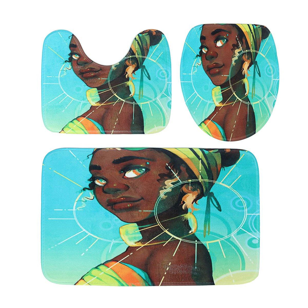 9 Optionals for African Girl Bathroom Shower Curtain Pedestal Rug Lid Toilet Cover Bath Mat Set - MRSLM