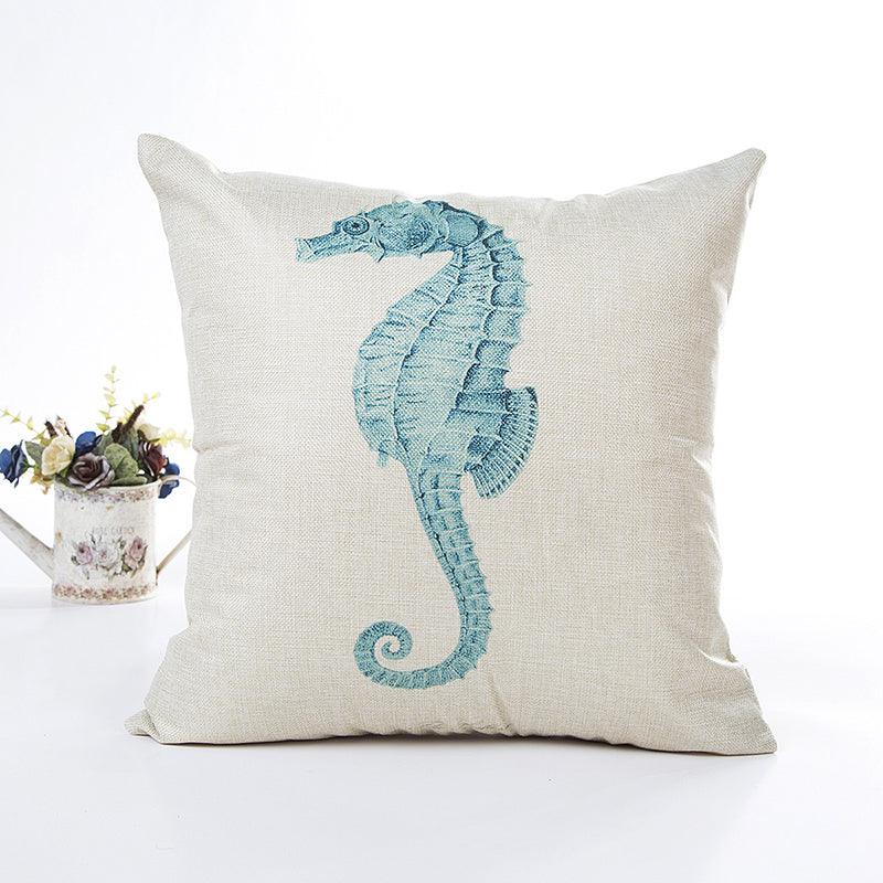 Blue Sea House Starfish Cotton Linen Cushion Cover Square Soft Decorative Pillow Case - MRSLM