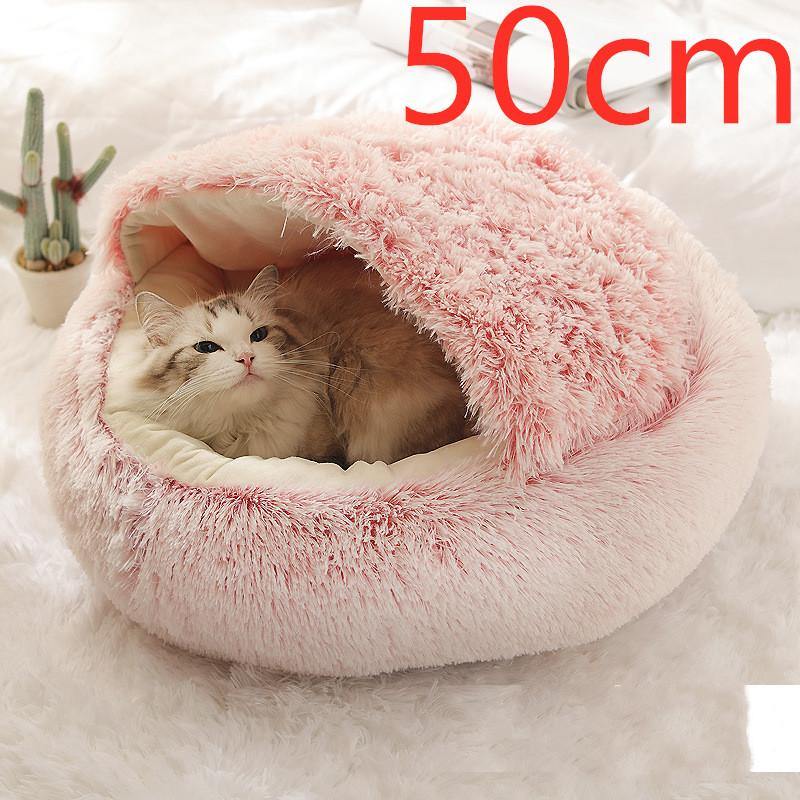 Pet Bed Round Plush Warm Bed House Soft Long Plush Bed 2 In 1 Bed - MRSLM