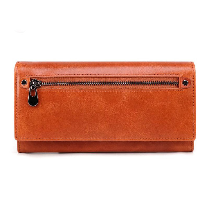 Ladies Genuine Leather Simple Solid Color Long Wallet - MRSLM