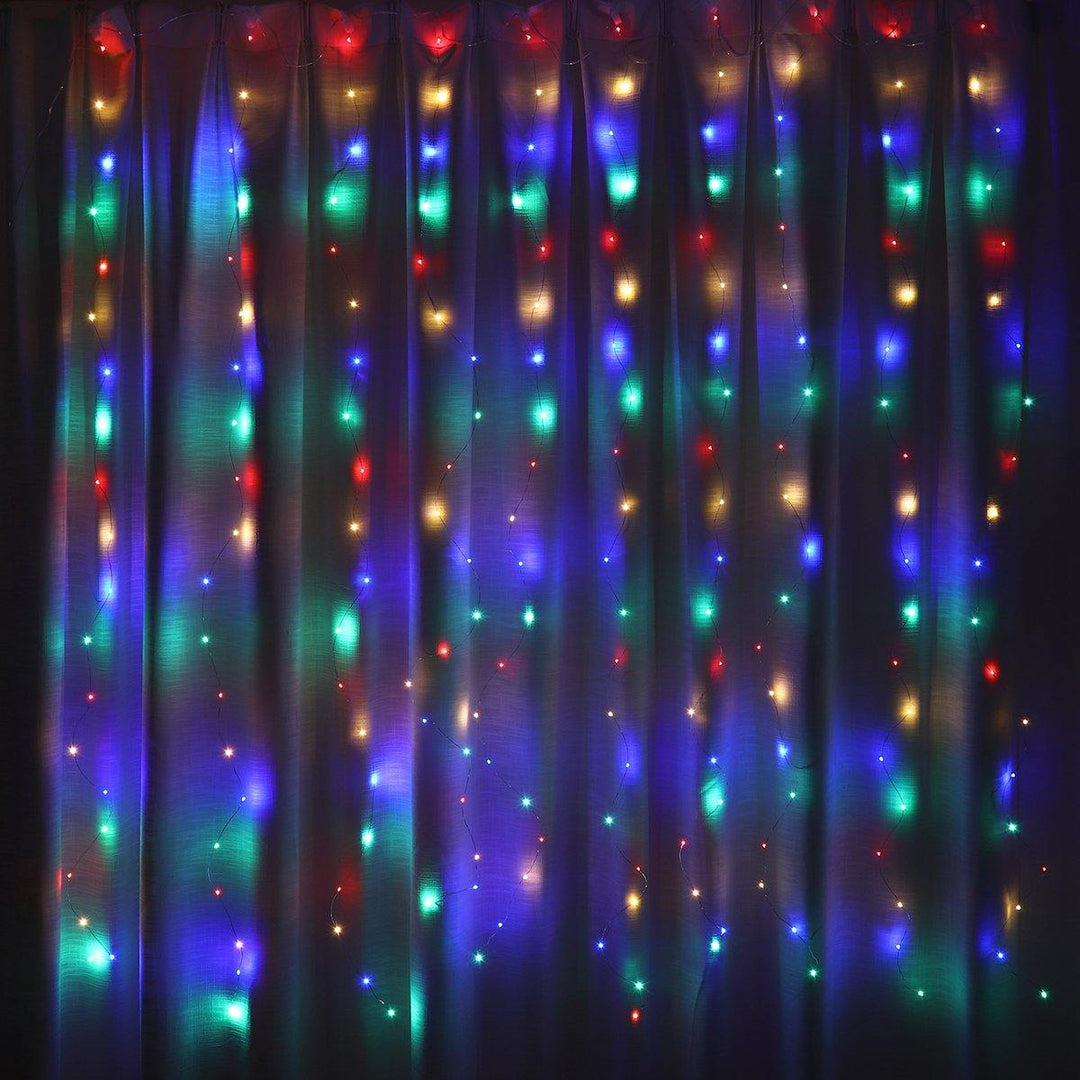 3M*2M USB 8 Modes Remote Control 200 LED Curtain String Light with 10 Hooks Festival Christmas Wedding Decor - MRSLM