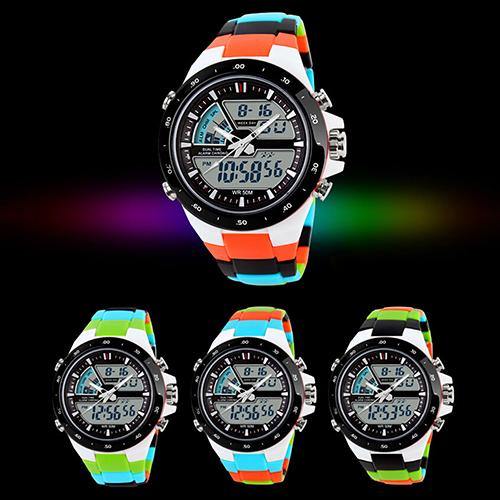 Men Waterproof Sport Digital Analog Dual Time Alarm Date Chronograph Wrist Watch - MRSLM