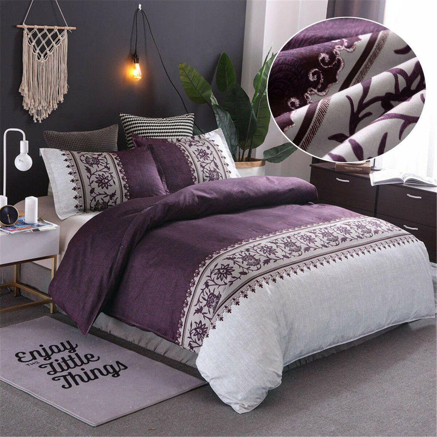 Floral Violet Reversible Duvet Cover Pillowcase Bedding Sets Queen King Size - MRSLM