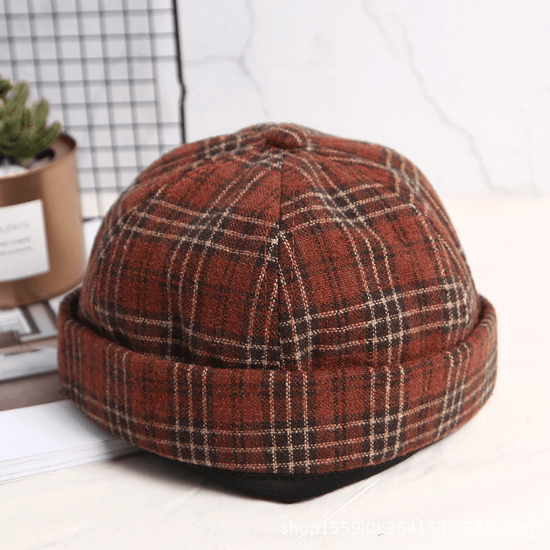 Landlord Cap Dome Cap Innocent Plaid Sailor Cap Street Trends Melon Stripe Brimless Hats Skull Cap - MRSLM