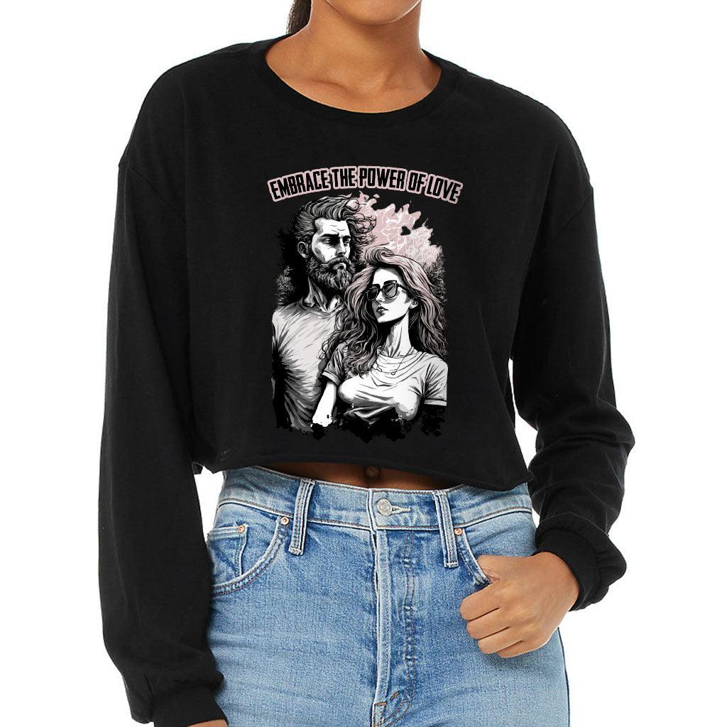 Embrace the Power Of Love Cropped Long Sleeve T-Shirt - Graphic Women's T-Shirt - Unique Long Sleeve Tee - MRSLM