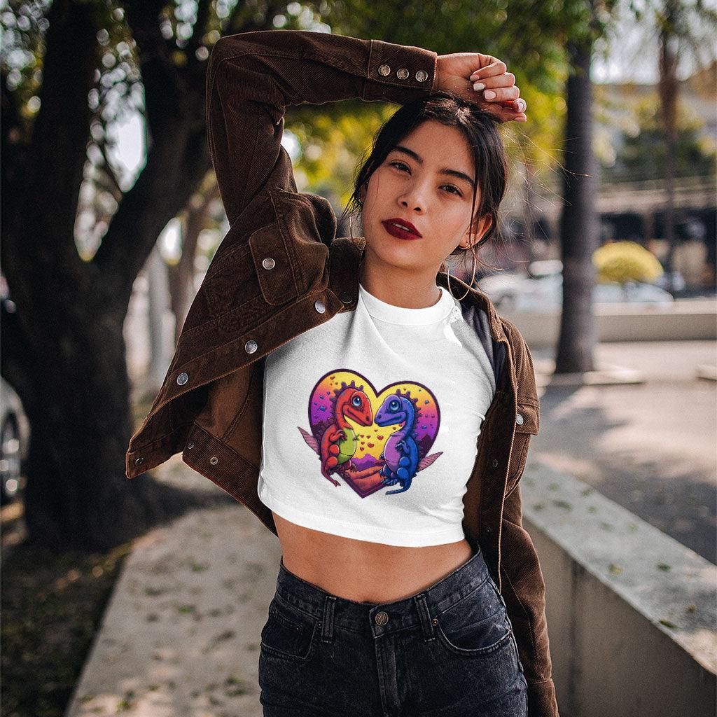 Dinosaurs in Love Women's Cropped T-Shirt - Art Crop Top - Unique Cropped Tee - MRSLM