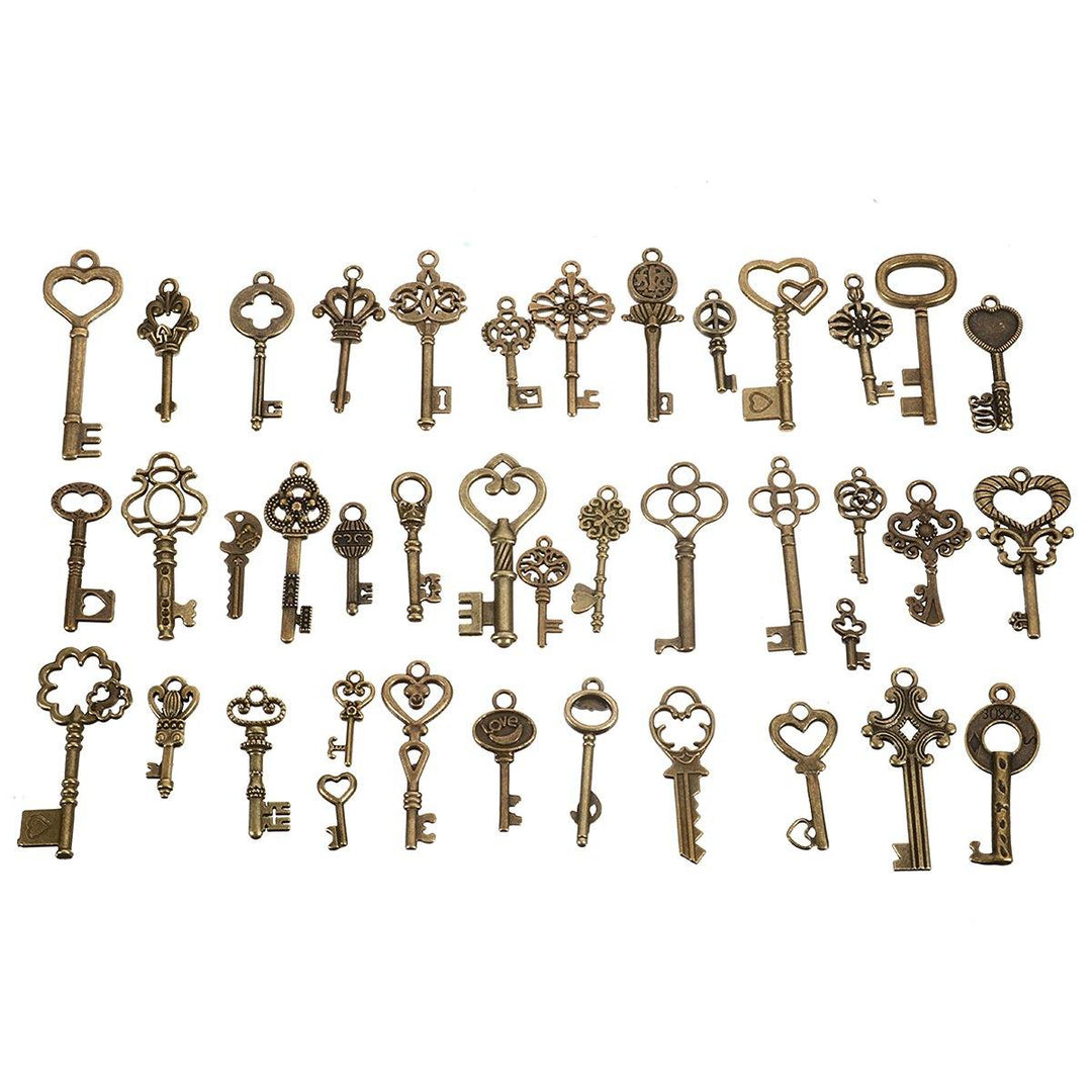 40Pcs Antique Vtg Old Look Ornate Skeleton Keys Lot Pendant Fancy Heart - MRSLM