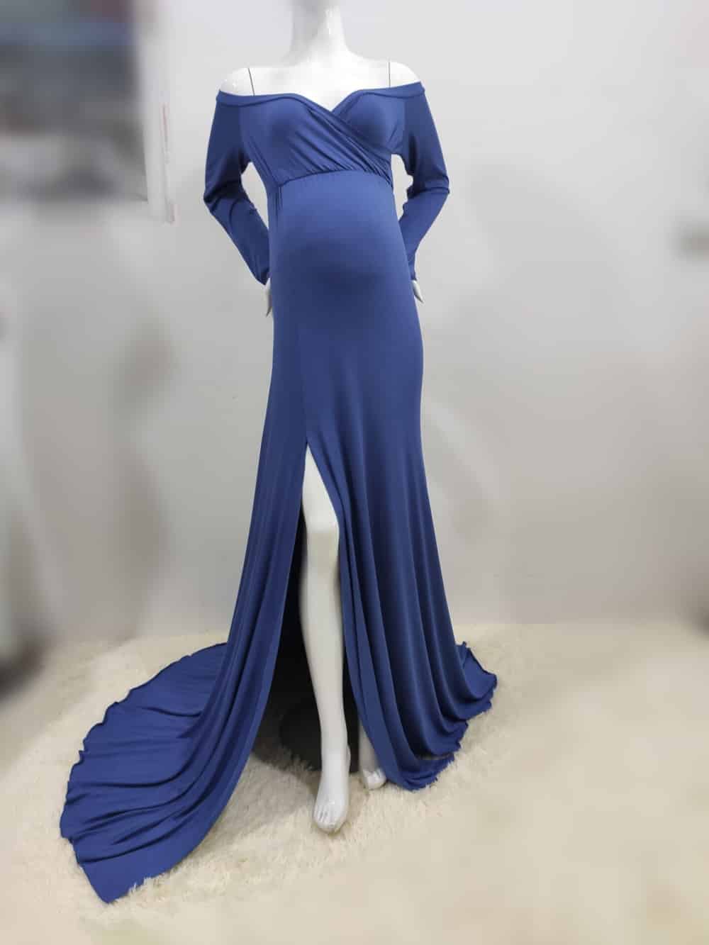 Elegant V-Neck Long Maternity Dress