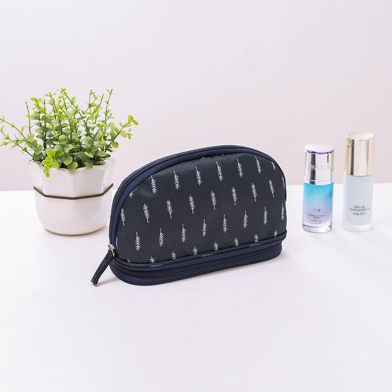 Oxford Large Capacity Double Layer Cosmetic Organizer Print Travel Portable Cosmetic Bag - MRSLM