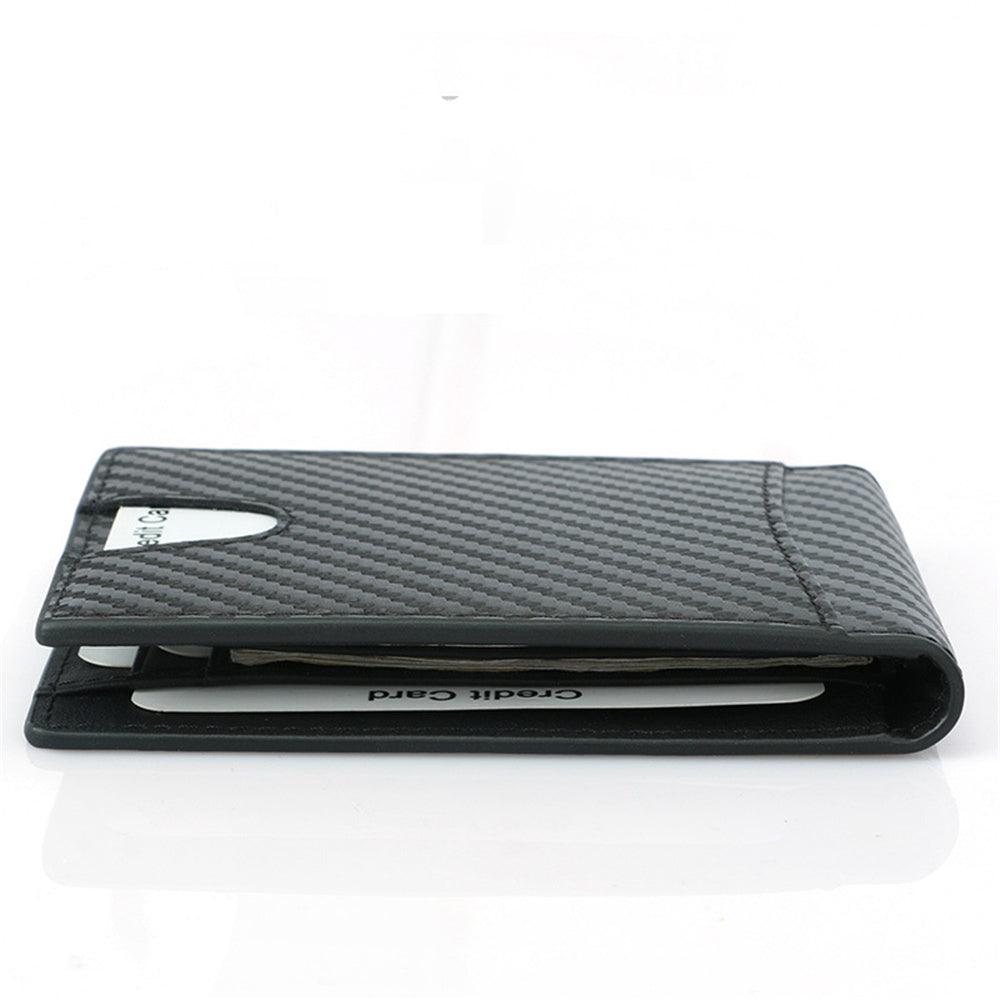 DKER TQ-306 Carbon Fiber Card Bag Leather Mini 8 Slots Credit Card Case Organizer Compact Wallet with Banknote Clip - MRSLM