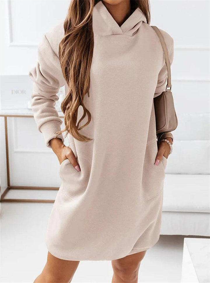 Fashion Hooded Long-sleeved Solid Color Women's Dress - MRSLM