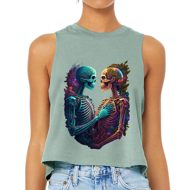 Skeleton Couple Racerback Cropped Tank - Floral Women's Tank - Printed Tank Top - MRSLM