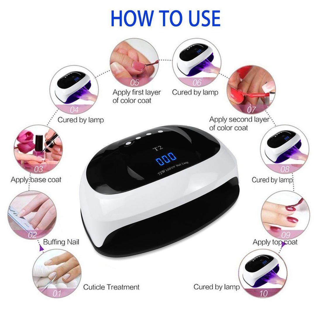 72W SUN T2 UV Lamp LED Nail Lamp Nail Dryer For All Gels Polish Sun Light Infrared Sensing 10/30/60s Timer Smart For Manicure - MRSLM