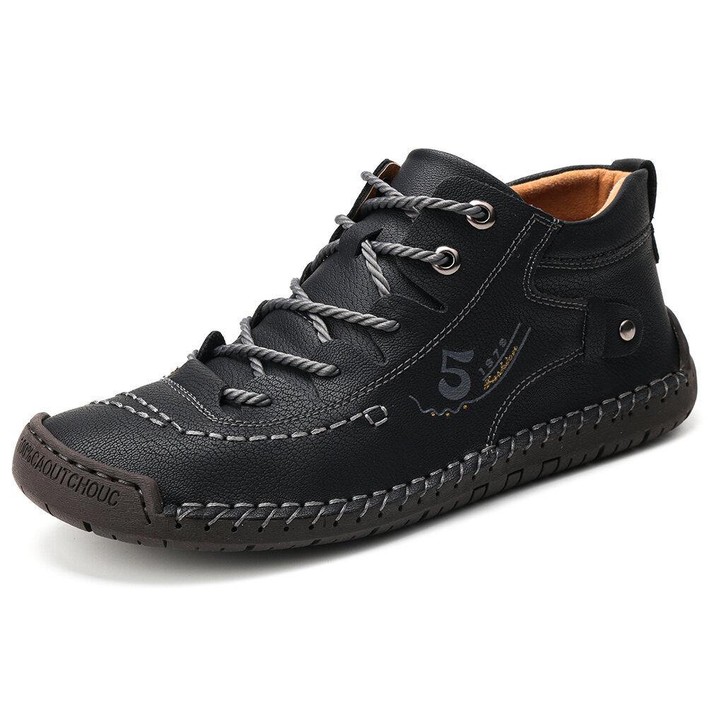 Menico Men Hand Stitching Vintage Microfiber Leather Lace Up Comfy Soft Ankle Boots - MRSLM