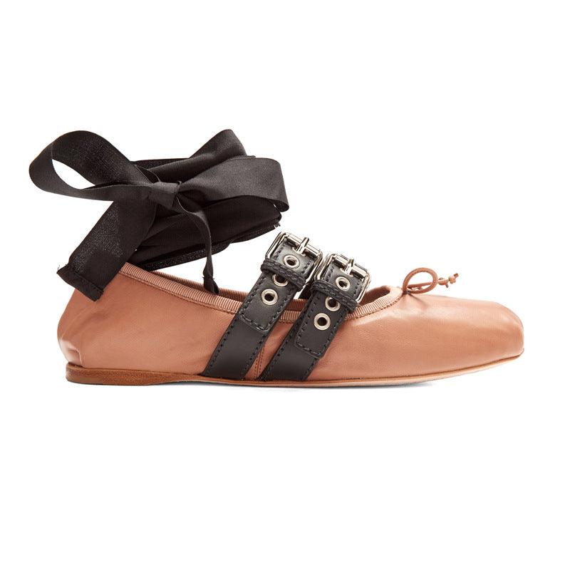 Ballet flats with round head belt buckle - MRSLM