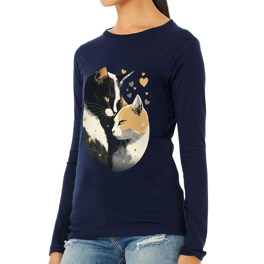 Cat Love Women's Long Sleeve T-Shirt - Couple Style Long Sleeve Tee - Printed T-Shirt - MRSLM