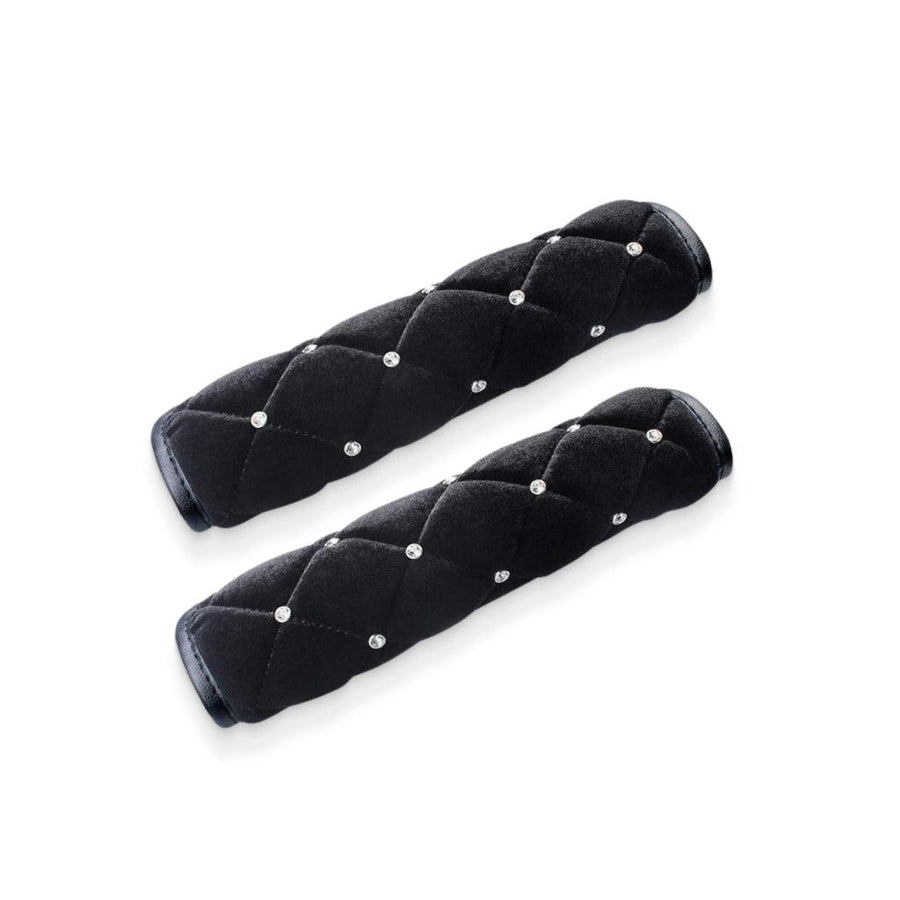 Black Soft Patterned Seat Belt Strap Covers With Bling Detail - MRSLM