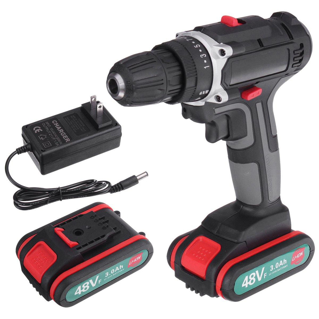 520N.m. 48V Cordless Electric Drill Driver 3/8'' Chuck Rechargeable Power Drill W/ 2pcs Battery - MRSLM