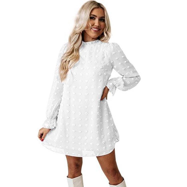 Bubble Long Sleeve Chiffon Jacquard Bottom Dress - MRSLM